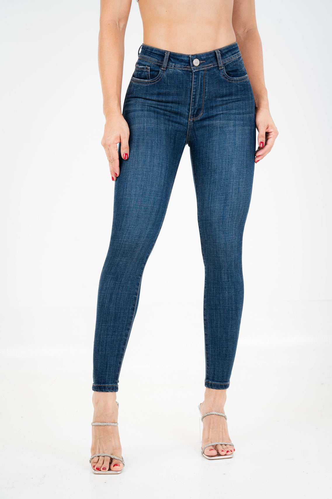 Jean Skinny Tiro Alto, Azul Índigo Intenso