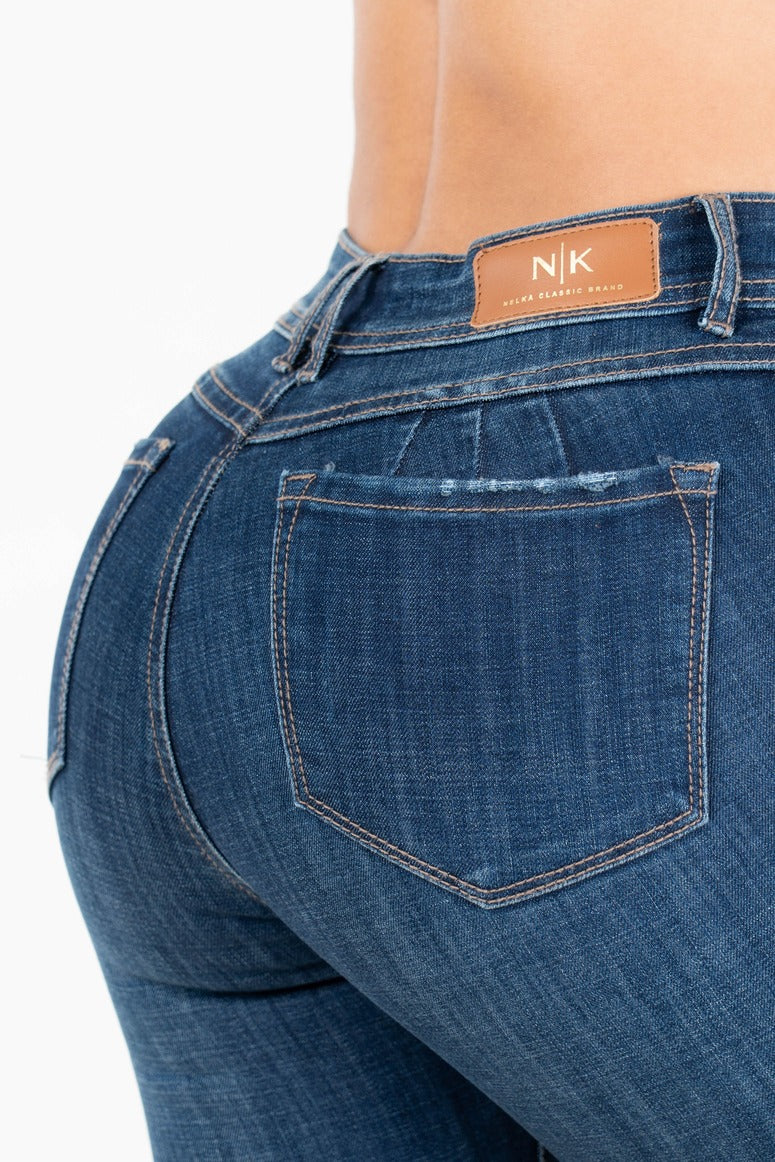 Jeans Skinny Tiro Alto, Azul Índigo Intenso, Ligeros Desgastes