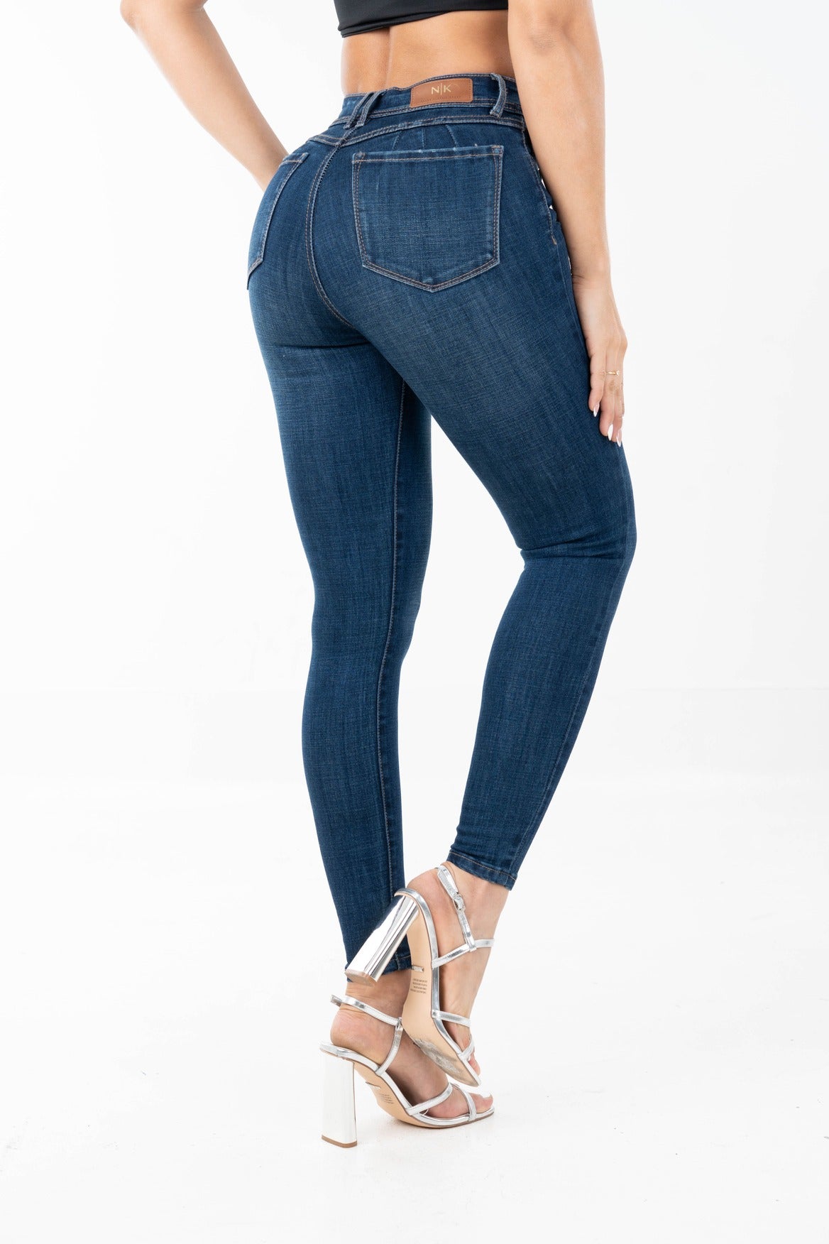 Jean Skinny Tiro Alto, Azul Oscuro, Leves Rasgaduras