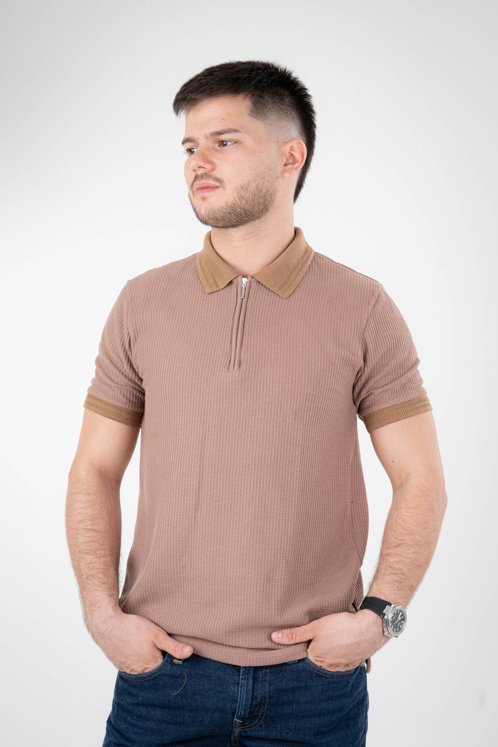 Camisa Polo Textura Con Cierre-D002