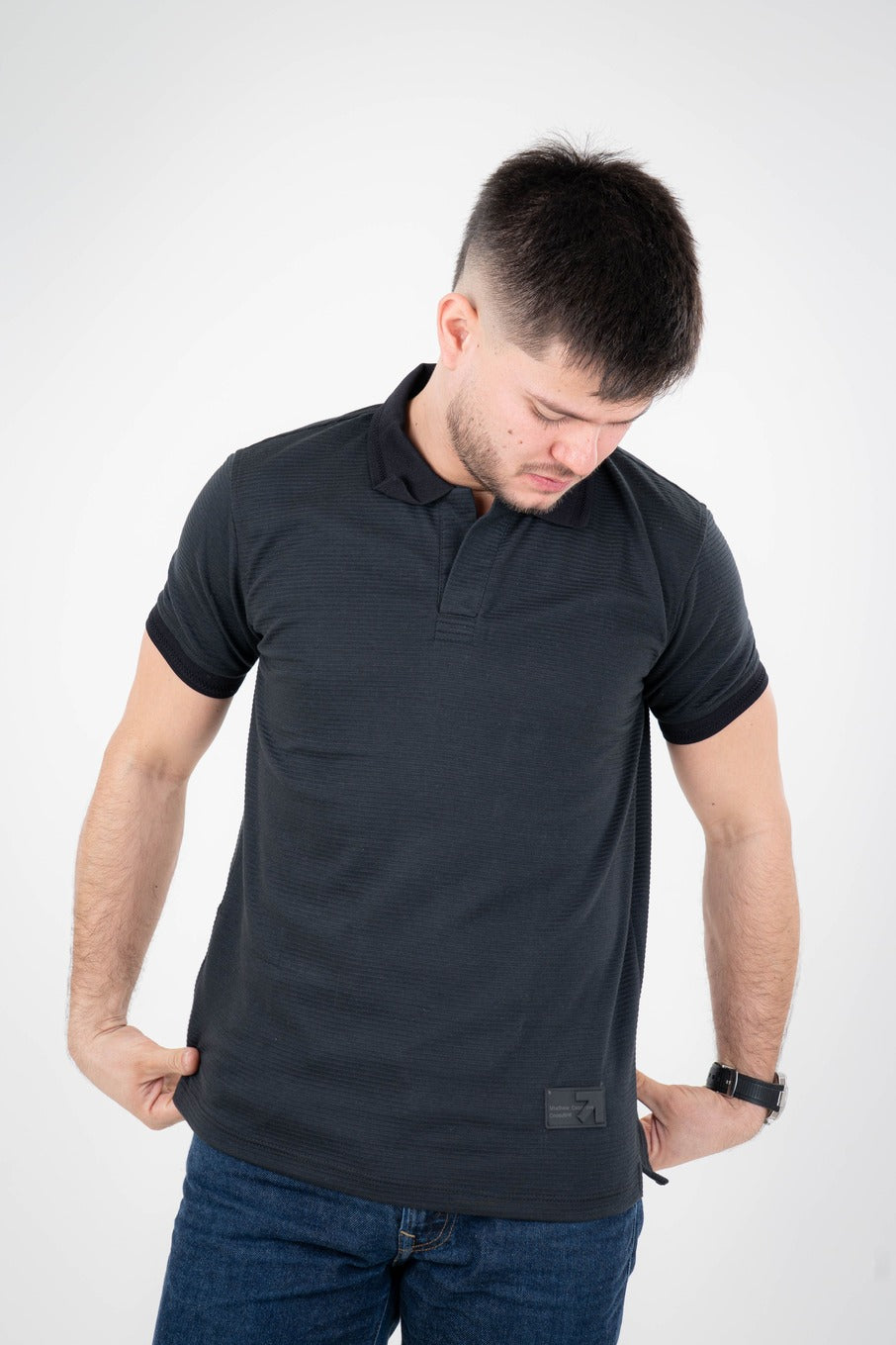 Camisa Tipo Polo Textura Con Detalles-T004