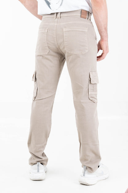 Cargo Beige Multi-Pocket Denim