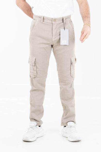 Cargo Beige Multi-Pocket Denim