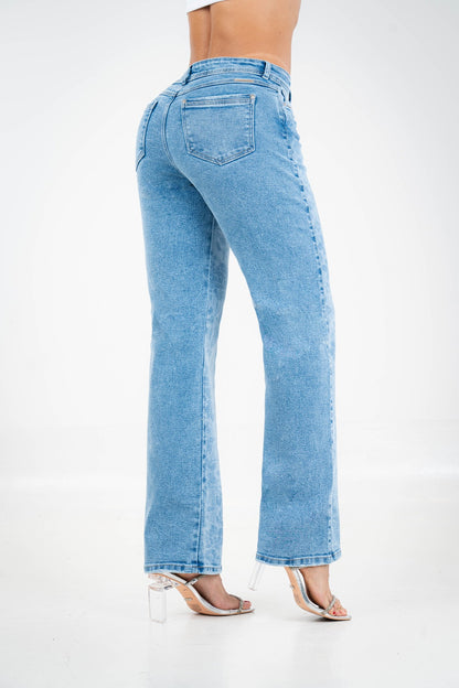 Jean Straight Leg Floral Láser