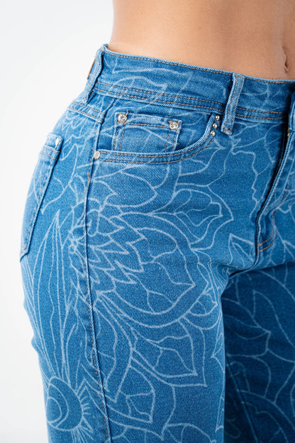 Jean Wide Leg Floral Laser