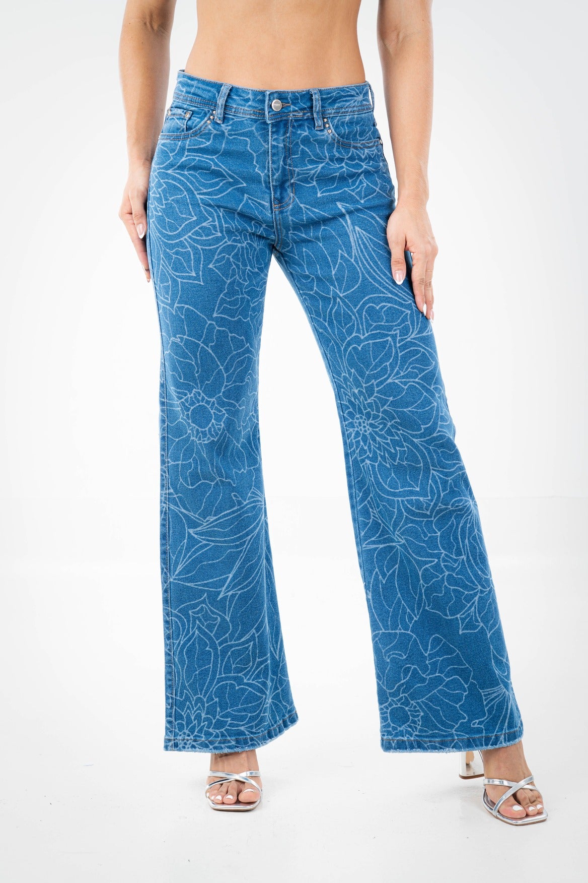 Jean Wide Leg Floral Laser