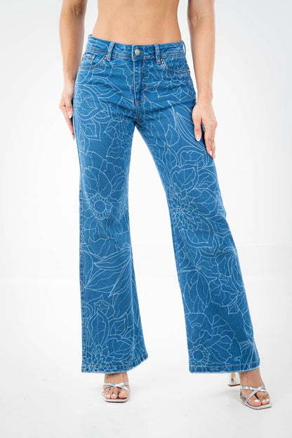 Jean Wide Leg Floral Laser