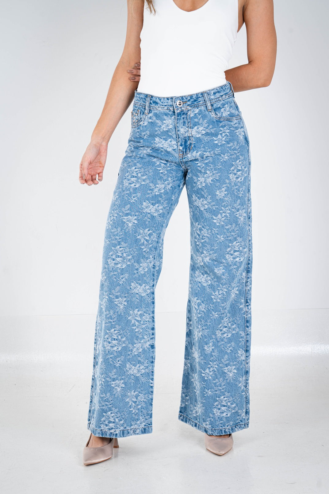 Jean Wide Leg Floral Elegante