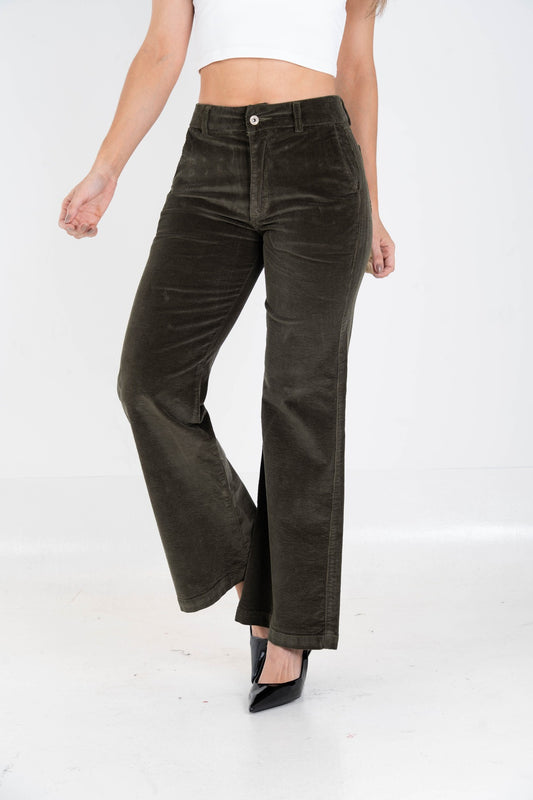 Jean Wide Leg Pana Stretch Verde