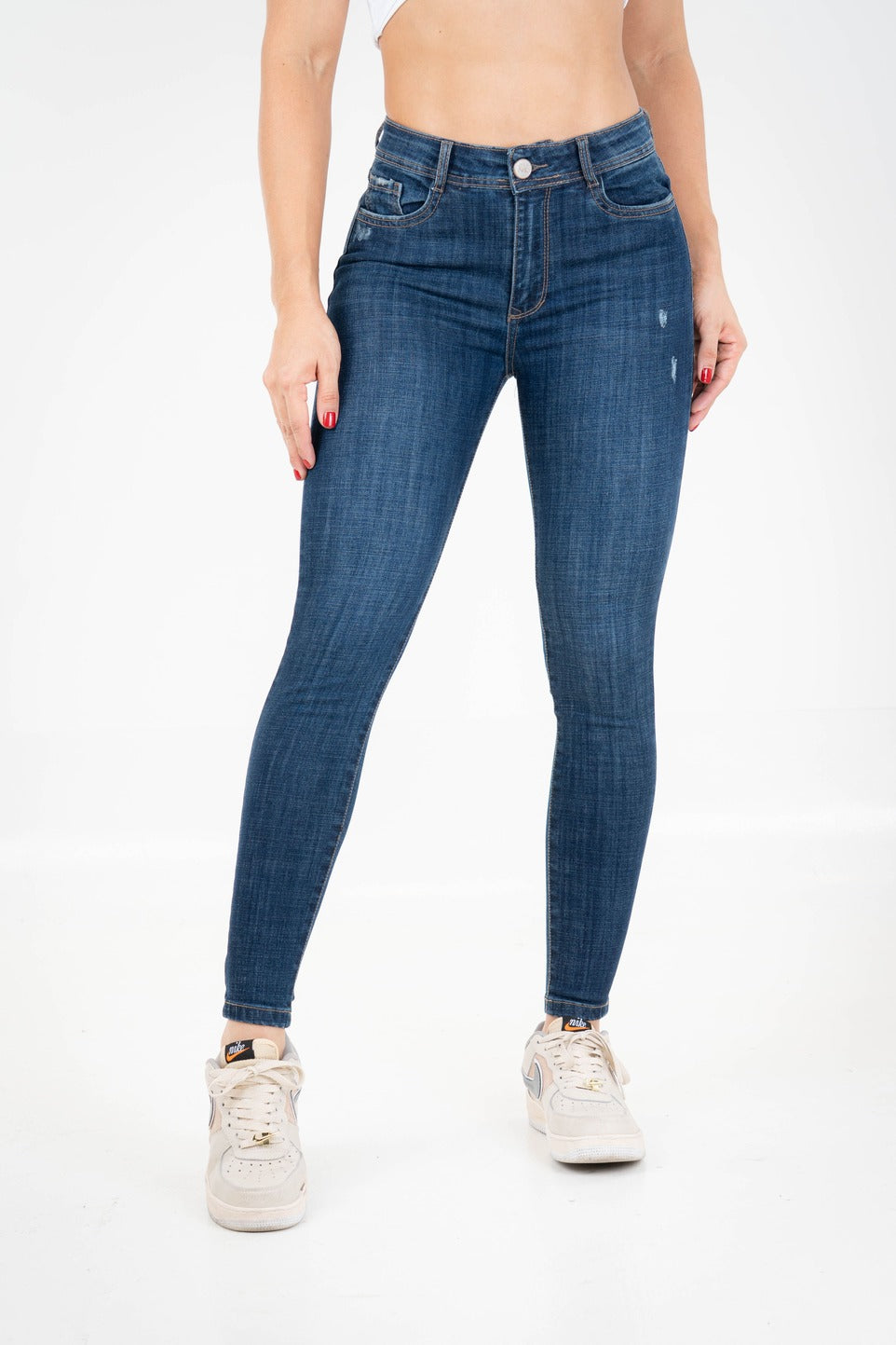 Jeans Skinny Tiro Alto, Azul Índigo Intenso, Ligeros Desgastes