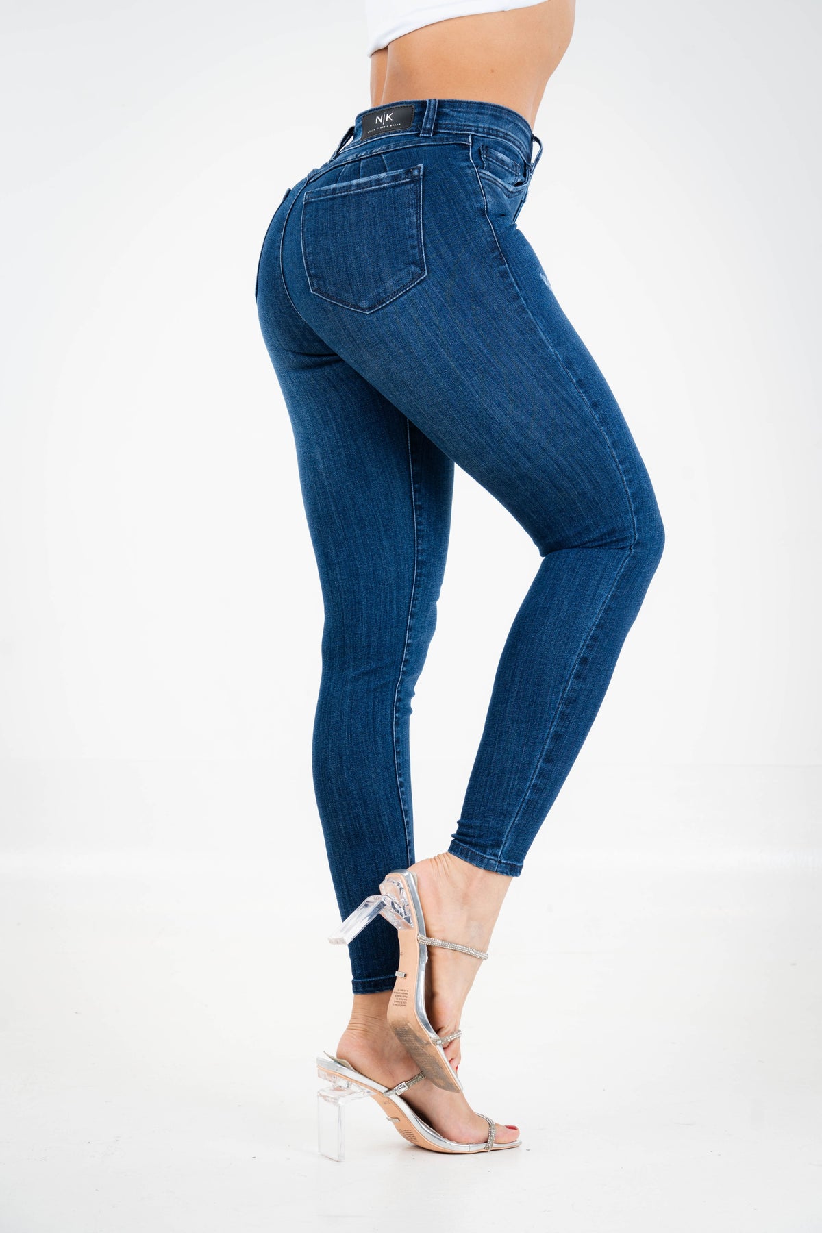 Jean Skinny Tiro Alto, Azul Profundo, Efecto Deslavado