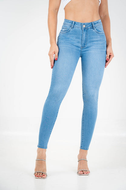 Jean Skinny Tiro Alto, Azul Celeste