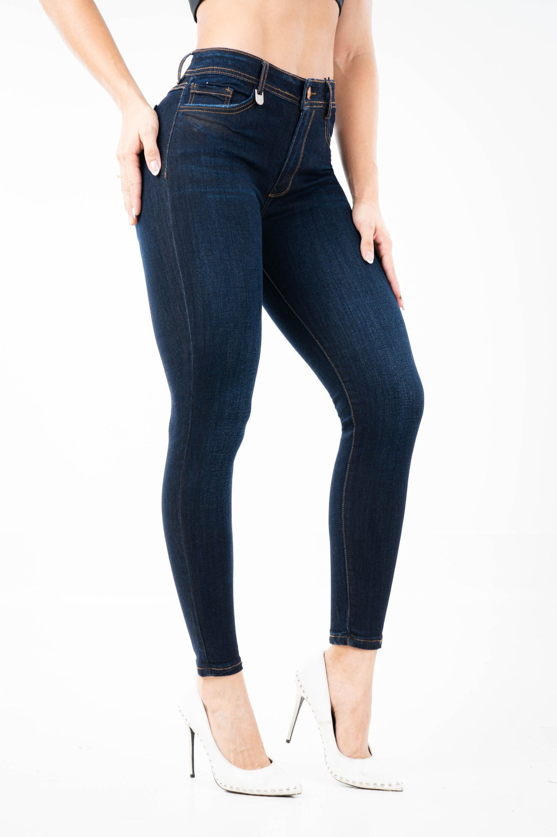 Jean Skinny Tiro Alto, Azul Oscuro Premium