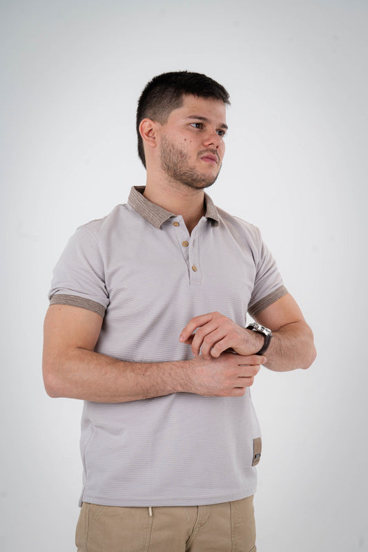 Camisa Tipo Polo Beige con Textura - T002